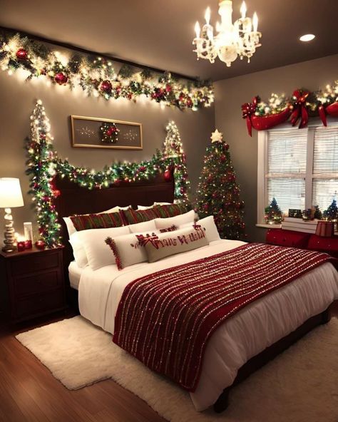 Christmas Room Inspiration, Holiday Bedroom Decor, Holiday Room Decor, Holiday Bedroom, Holiday Room, Cozy Christmas Decor, Christmas Decorations Bedroom, Christmas Room Decor, Christmas Bedroom