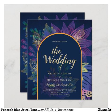 Jewel Tone Wedding Invitations, Jewel Tones Wedding, Wedding Flyers, Gold Wedding Stationery, Trendy Typography, Wedding Invitation Trends, Save The Dates Wedding, Floral Graphics, Purple Peacock