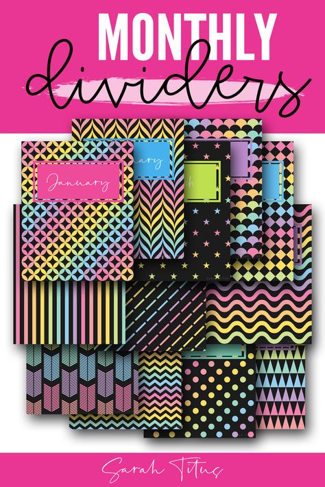 Whether your kids are in junior high, high school, or college, they will absolutely adore these monthly free printable binder covers templates! Free Printable Binder Covers, Binder Covers Free, Cute Binder Covers, School Binder Covers, Sarah Titus, Binder Cover Templates, Binder Covers Printable, Binder Printables, Binder Dividers