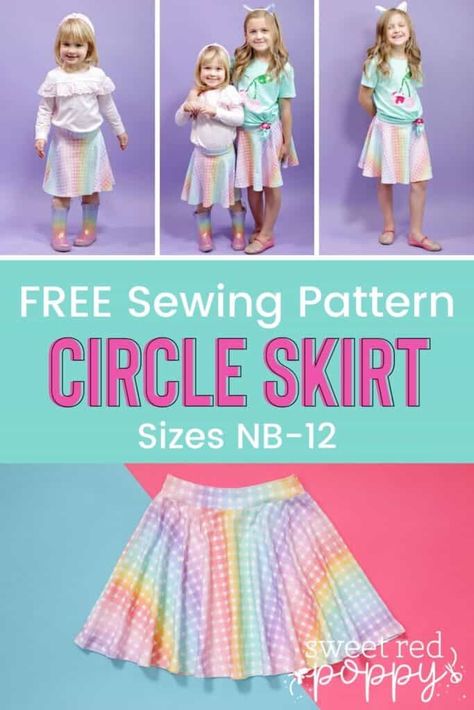 Circle Skirt Pattern Kids, Girls Skirt Pattern Free, Circle Skirt Calculator, Girls Circle Skirt, Diy Circle Skirt, Girls Skirt Patterns, Sweet Red Poppy, Skirt Pattern Easy, Circle Skirt Tutorial