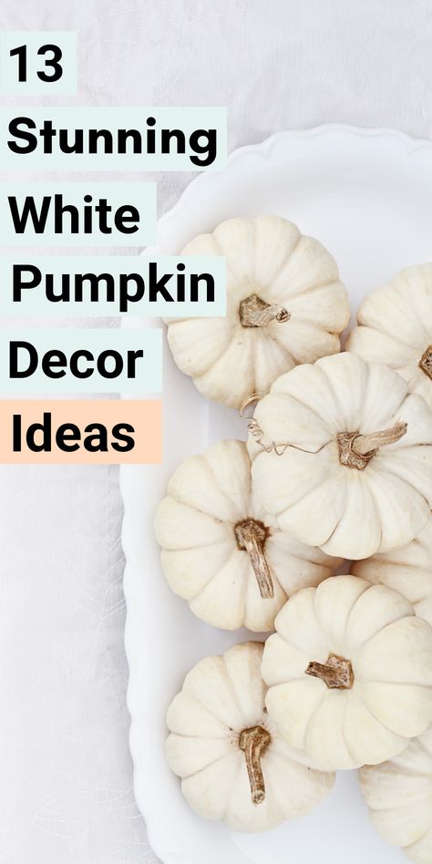 It's almost Fall!  Time to start thinking Fall decor with some pumpkin decor ideas. Not just any pumpkin decor, white pumpkin decor ideas. Small White Pumpkins Decorating Ideas, White Pumpkin Mantle Decor, Fall Wreath White Pumpkin, White Pumpkin Porch Decor, Fall White Pumpkin Wedding, White Craft Pumpkin Ideas, Mini White Pumpkins Decor, Decorated White Pumpkins, White Fall Decor Ideas For The Home