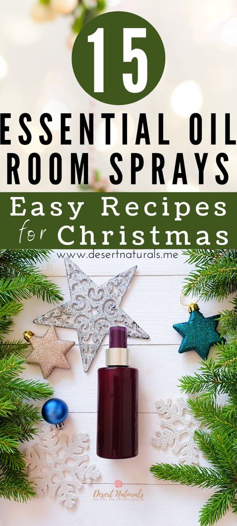 Christmas tree branches with glittery star ornaments and text 15 Essential Oil Easy Christmas Spray recipes Christmas Room Spray Essential Oils, Diy Room Spray Essential Oils, Homemade Room Spray, Essential Oil Room Spray, Christmas Room Spray, Essential Oil Spray Recipes, Room Spray Recipe, Diy Christmas Room, Hair Dressers