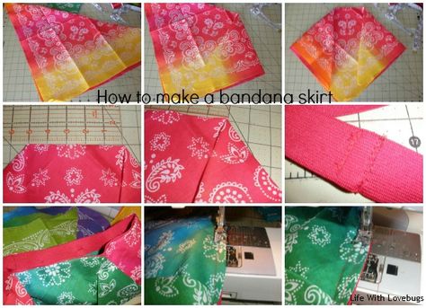 How To Make A Bandana Skirt Steps Bandana Ideas, Diy Bandana, Bandana Skirt, Bandana Crafts, Bandanas Diy, Diy Tutu Skirt, Bandana Dress, Loom Crochet, Baby Tutu Dresses