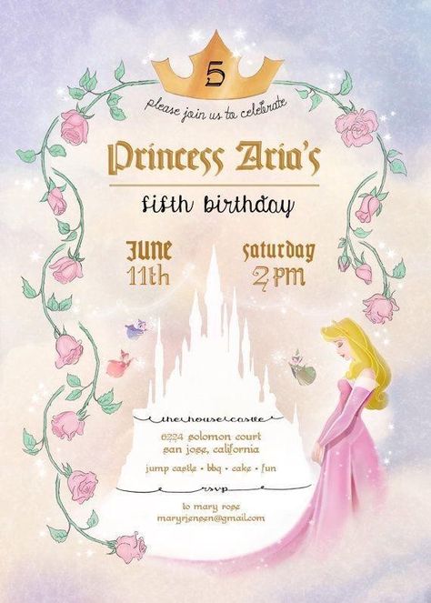 Princess Aurora Party, Sleeping Beauty Birthday, Sleeping Beauty Birthday Party, Aurora Birthday, Sleeping Beauty Party, Picture Invitations, Sleeping Beauty Princess, Princess Invitations, Beauty Party