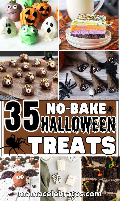 35 No Bake Halloween Treats - Mama Celebrates Non Bake Halloween Treats, Easy No Bake Halloween Treats, Halloween No Bake Desserts, No Bake Halloween Desserts, Halloween No Bake Treats, Easy Halloween Baked Goods, No Bake Party Food, Halloween Treats Desserts, Bake Halloween Treats