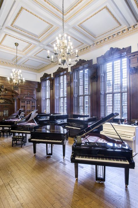 The Yamaha Music London Grade II Listed Piano Hall Music Store Design, Piano Store, Piano Shop, Steinway Piano, Best Piano, Piano Studio, Black And White Photo Wall, Piano Room, Grand Piano