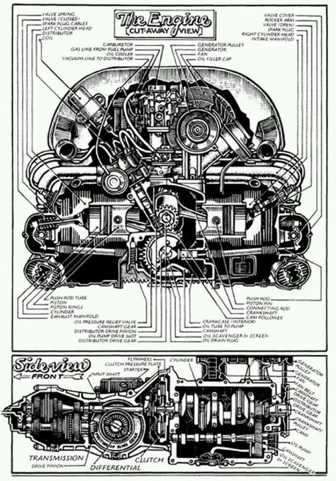 VW Engine...cutaway view. Vw T3 Doka, Van Vw, Vw Ideas, Vw Sedan, Vw Engine, Vw Art, Vw Karmann Ghia, Vw Classic, Combi Volkswagen