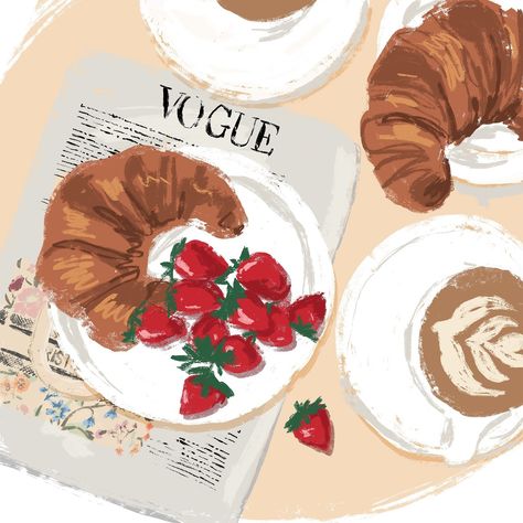 French breakfast with Vogue 🥐 ☕️ 🇫🇷 #vogue #voguemagazine #frenchbreakfast #breakfast #parisbreakfast #foodart #foodillustration #parisstyle #parisfood #parislife @voguefrance French Aesthetic Drawing, Breakfast Aesthetic Drawing, French Food Art, French Croissant Aesthetic, French Pastries Art, Breakfast Drawing, Watercolor Breakfast, Breakfast Painting, Culture Fair