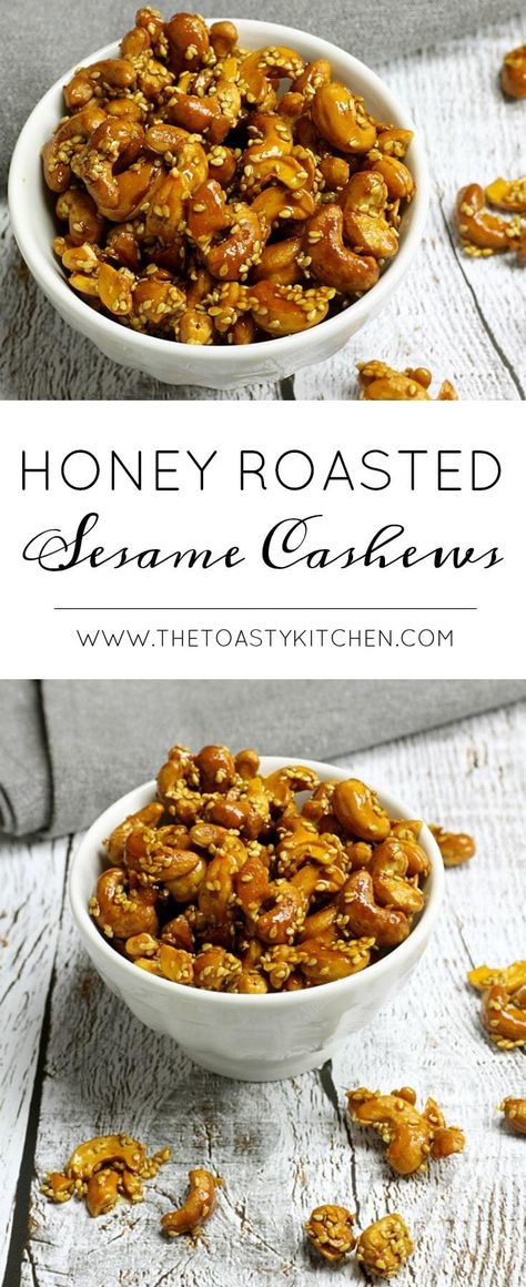 Honey Roasted Cashews Recipe, Party Nibbles, Cashew Recipes, Savoury Snacks, Honey Sesame, Nut Snacks, Roasted Cashews, Nut Recipes, Fit Food