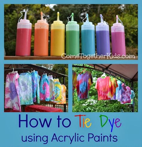 Tie Dye using acrylic paints instead of dye - great idea! Dye Painting, Tie Dye Birthday Party, Ty Dye, Tie Dye Birthday, Textile Medium, Tie Dye Patterns Diy, Diy Tie Dye Shirts, Tie Dye Party, Tie Dye Crafts