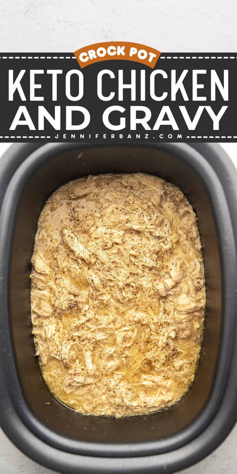 With only 5 minutes of prep time, this keto chicken and gravy cooked in the crockpot is the perfect comforting dinner. Serve over cauliflower mash or green beans for a complete meal. Keto Chicken And Gravy, Adkins Recipes, Keto Meats, Low Carb Slow Cooker Recipes, Weeknight Dinner Ideas, Crockpot Chicken And Gravy, Chicken And Gravy, Crockpot Soups, Lowcarb Recipes