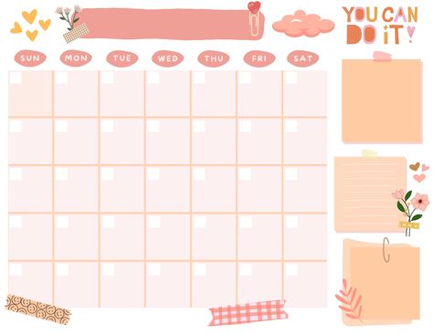 Printable Calendar 2024, Cute Monthly Planner, Cute Calendar Template, Digital Notebook Paper, Printable Calender, Free Blank Calendar, Calender Printables, Plan Your Month, Pink Calendar