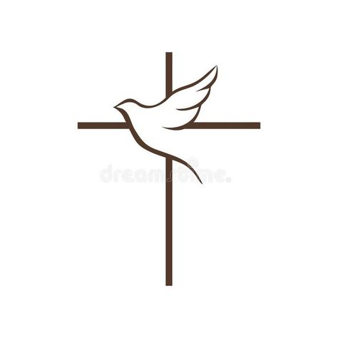 Logo of the church. The cross of Jesus Christ and the flying dove is a symbol of the Holy Spirit. vector illustration Cross Line Art, Dove Line Art, Dove Logo Design, Spirit Illustration, Cross With Dove, Christian Logo, Dove Logo, Holly Spirit, Holy Spirit Tattoo