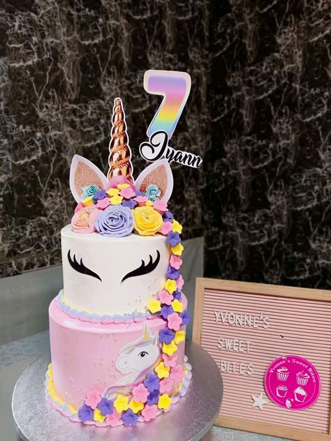 Two tier unicorn Themed cake Unicorn Cake 2 Tier, Two Tier Cake Design, Cake 2 Tier, Tiered Cake Design, Two Tier Cake, Tier Cake, Unicorn Cake, Tiered Cakes, Themed Cakes