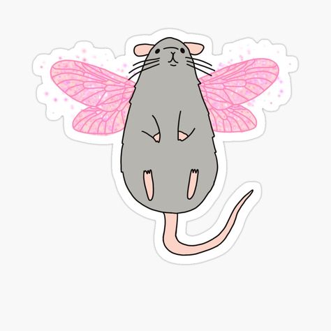 Get my art printed on awesome products. Support me at Redbubble #RBandME: https://www.redbubble.com/i/sticker/Fairy-rat-by-maddycd610/102304849.EJUG5?asc=u Rats Cute Drawing, Kawaii Rats, Rat Art, Fairy Aesthetic Stickers Printable, Fairy Core Stickers, Rat Sticker, Cute Rat Sticker, Fairy Stickers, Anime Boy Sketch