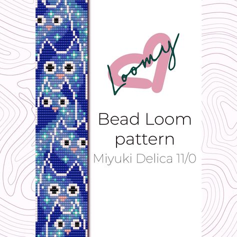 Milky Way Cats - Bead Loom Pattern - Loom Bracelet Pattern - Loom Beading Pattern based on Miyuki Delica seed beads 11/0 Bead Loom Patterns Beginner, Loom Beading Patterns Free, Bead Loom Bracelets Patterns, Bead Loom Patterns Free, Loom Patterns Free, Seed Bead Loom Patterns, Beading Patterns Free Tutorials, Cross Stitch Patterns Free Disney, Miyuki Bead