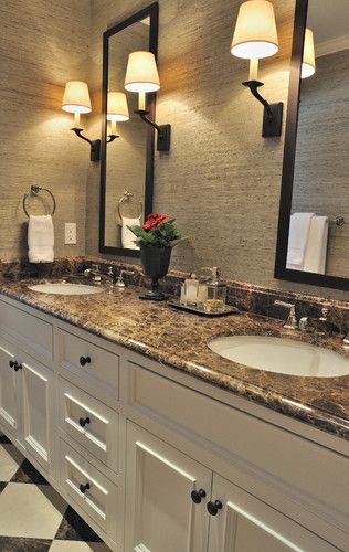 Transitional Guest Bath contemporary bathroom Emperador Dark Marble, Bathroom Countertops Diy, Corian Bathroom, Countertop Redo, Brown Granite Countertops, Granite Bathroom Countertops, Granite Bathroom, Dark Marble, Brown Granite