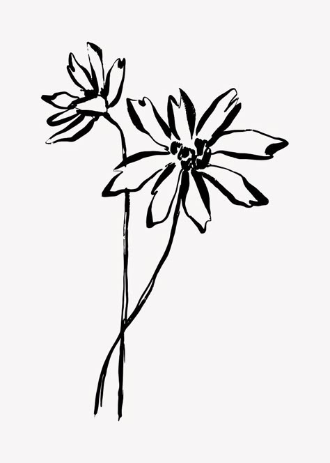 Flower ink brush, aesthetic line | Premium Photo - rawpixel Abstract Flower Tattoo, Midsommar Outfit, Brush Aesthetic, Abstract Flower Tattoos, Aesthetic Line Art, Rare Tattoos, Flower Line Art, Daisy Tattoo, Ink Brush