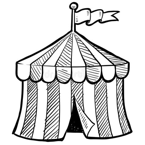 Circus Tent Drawing, Circus Tent Illustration, Tent Drawing, Carnival Tent, Circus Crafts, Circus Tent, Doodle Style, Vector Sketch, Online Coloring Pages