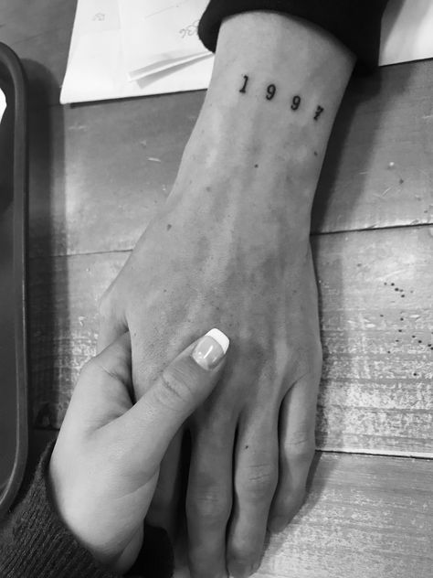 Tattoos Of Years, Year Tattoo On Wrist, 1929 Tattoo Number, Date On Hand Tattoo, Year Wrist Tattoos, Birth Year Tattoo Wrist, 1980 Tattoo Ideas, 1979 Tattoo, Tattoo Inspo Women