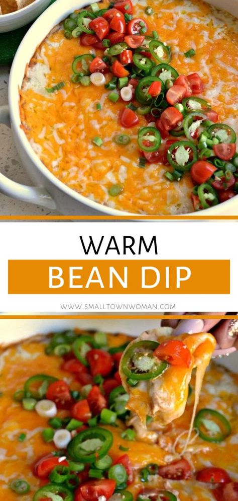 Creamy Refried Beans, Warm Bean Dip, Refried Bean Dip, Bean Dip Recipe, Bean Dip Recipes, Football Parties, Mexican Appetizers, Superbowl Appetizers, Green Chiles