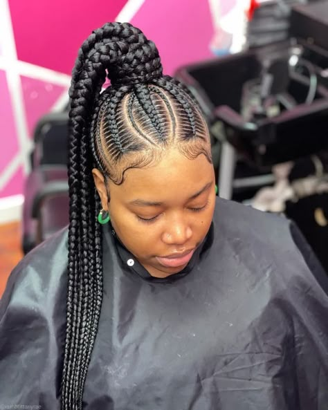 Birthday Haircut, Corn Roll Hair Styles, Feed In Braids Ponytail, Feed In Ponytail, Ponytail Braid, Cornrow Ponytail, Braid Bun, Black Hair Updo Hairstyles, Braided Hairstyles For Black Women Cornrows