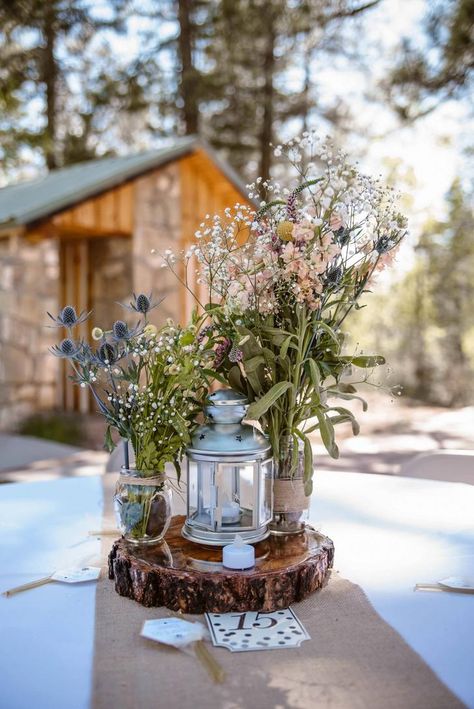 Camping Themed Wedding Centerpieces, Outdoorsy Wedding Centerpieces, Camping Lantern Centerpieces, Outdoorsy Centerpieces, Hiking Theme Baby Shower Ideas, Camp Centerpieces, Camping Centerpiece, Wild Centerpieces, Fredericksburg Wedding