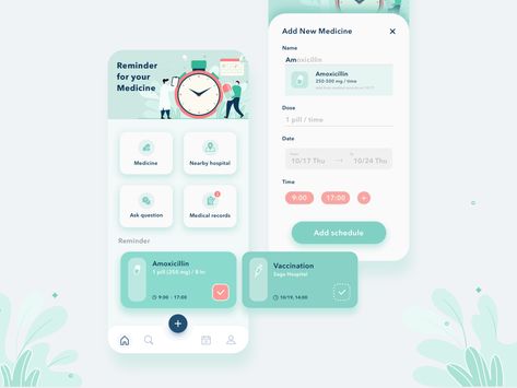 medicine reminder by Liu Chia Hua on Dribbble Medicine Color Palette, Medicine Reminder, Ui Design Mobile, Medical App, Mobile Application Design, Mobile App Design Inspiration, App Interface Design, Mobile Ui Design, App Design Inspiration