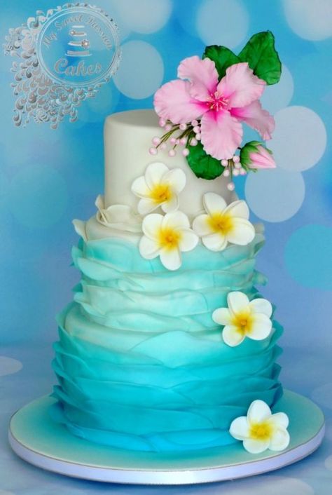 Hawaii themed wedding cake Hawaii Cake, Ocean Cake, Tropical Wedding Cake, Festa Moana Baby, Hawaiian Cake, Moana Cake, Luau Birthday Party, Hawaiian Birthday Party, Moana Birthday Party