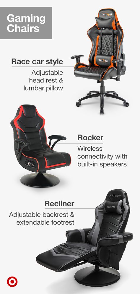 Gaming room must-have? A comfy chair. Choose from a range of gaming chairs for video game consoles & computers alike. Small Game Room Design, Gamer Room Design, Video Game Consoles, Computer Gaming Room, Gamer Room Decor, Video Game Room Design, Video Game Rooms, Gaming Chairs, Computer Room