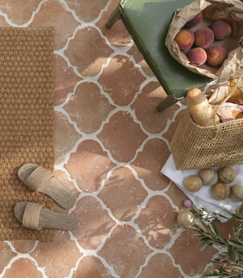 Mediterranean garden ideas – Marlborough Terracotta Arabesque Handmade Tiles, Ca' Pietra Tiled Hallway Ideas, Terracotta Tiles Bathroom, Uk Furniture, Terracotta Floor Tiles, Arabesque Tile, Terracotta Floor, Bamboo Mirror, Encaustic Tile, Mediterranean Garden