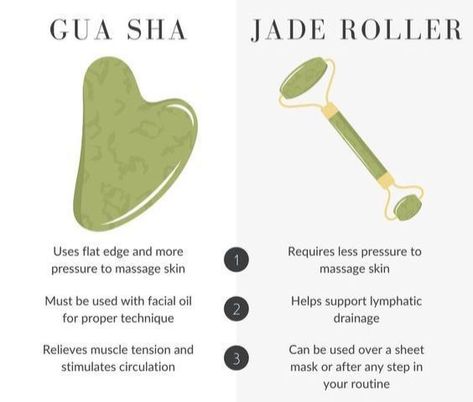 Jade Face Roller: The skincare face massager tool is smooth, sturdy and no squeaky. It provides the cool feeling and energizes the skin Gua Sha: not only can lift your skin and improve fine lines with upwards pressure, but it also helps to shape your jawline Tips: You can keep the facial jade roller and Guasha in the fridge for about 10minutes to keep it cooler on the skin and this helps to reduce morning puffiness and get the skin refreshed Roller For Face, Skin Advice, Natural Face Skin Care, Basic Skin Care Routine, Jade Roller, Pretty Skin Care, Body Care Routine, Facial Massage, Body Skin Care Routine