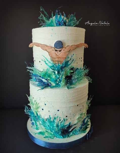 Swimming Themed Birthday Cake, Swimming Theme Cake, Swimming Birthday Cake, Swim Cake, Swimmer Cake, Swimming Pool Cake, Swimming Cake, Surf Cake, Torte Creative