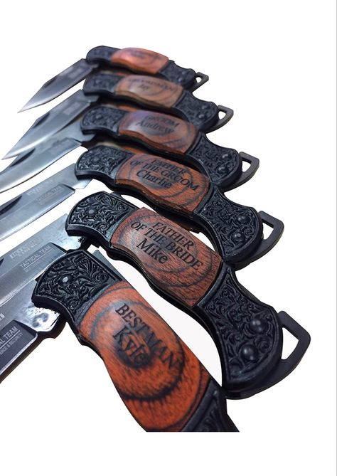 #Groomsmen Gift Western Groomsmen Proposal, Western Wedding Groomsmen, Groomsmen Ideas, Usher Gifts, Western Themed Wedding, Groomsmen Gift Set, Groomsmen Gift Box, Engraved Pocket Knives, Engraved Knife