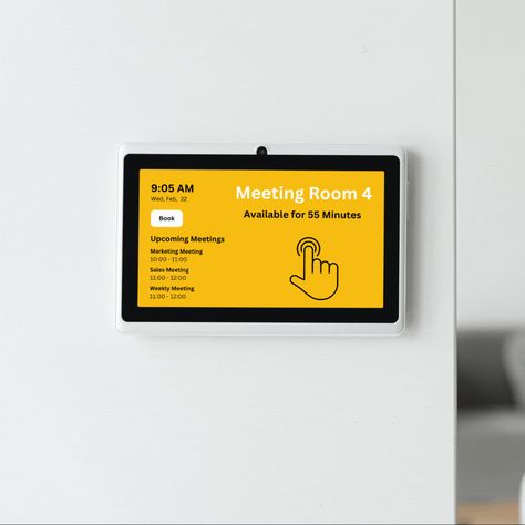 Meeting Room Status: Show the real-time meeting room status and availability, improving employee efficiency in finding and booking available rooms. #DigitalSignageSolution #InteractiveDisplays #RealTimeInformation #SmartOfficeTechnology Meeting Room Sign, Meeting Room Signage, Meeting Room Names, Employee Communication, Electric Screen, Room Signage, Booking Available, Digital Signage Solutions, Room Reservation