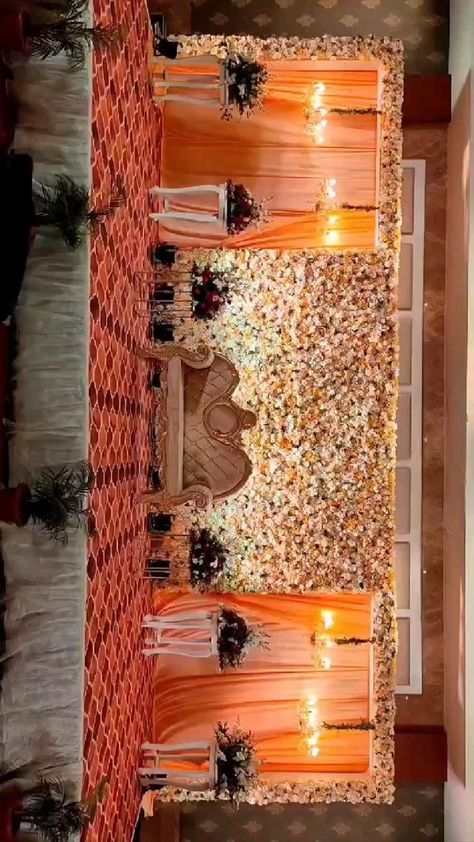 Engagement Stage Decoration Simple, Simple Stage Decorations Wedding, Floral Theme Wedding, Stage Decoration Photos, Engagement Stage, Indian Wedding Stage, Engagement Stage Decoration, Reception Stage Decor, Simple Stage Decorations