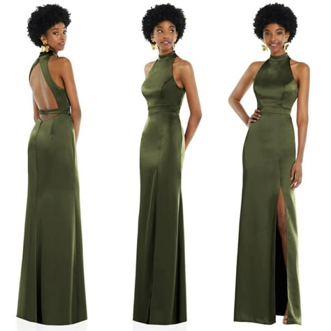 Green Bridesmaids Gowns in an Amazing Range of Styles - Bridal and Formal Bridesmaid Dinner, Daytime Wedding, Charmeuse Dress, Green Outfits, Dress High Neck, Backless Maxi Dress, Trumpet Skirt, Green Bridesmaid, Green Bridesmaid Dresses