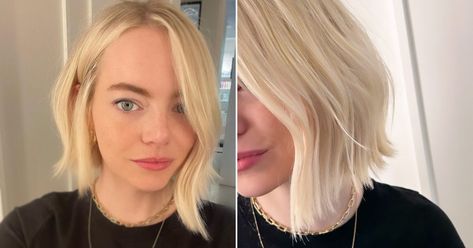 We love. Emma Stone Haircut, Emma Stone Blonde, Emma Stone Hair, Long Layered Hairstyles, Hair Colour Styles, Im A Celebrity, Best Short Hair, Blonde Haircut, Blonde Shades