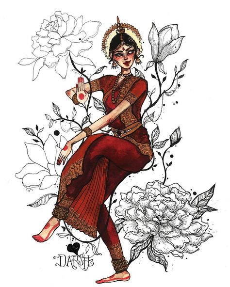 ☽ D A R S H ☉ on Instagram: “"Dance is the poetic baring of the soul through motion..." ~someone famous probably🤷🏽‍♀️ • • • • • #instaartist #artoftheday #illustration…” Indian Character, Indian Artwork, Indian Illustration, Fashion Vogue, Asian History, Indian Dance, Watercolor Sketchbook, Illustration Art Girl, Pencil Art Drawings