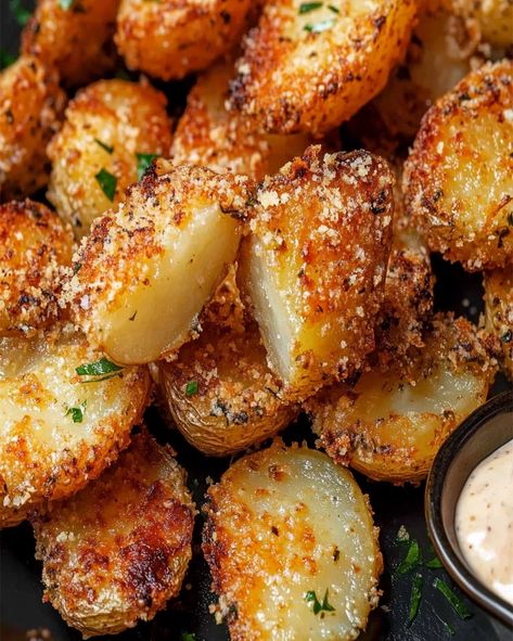 Learn how to make crispy Parmesan Crusted Potatoes with a golden cheese crust. A quick, easy side dish perfect for any meal! Crispy Parmesan Crusted Potatoes, Golden Potato Recipes, Crusted Potatoes, Parmesan Potato Recipe, Potato Side Dishes Easy, Parmesan Crusted Potatoes, Cheese Crust, Parmesan Potatoes, Cubed Potatoes