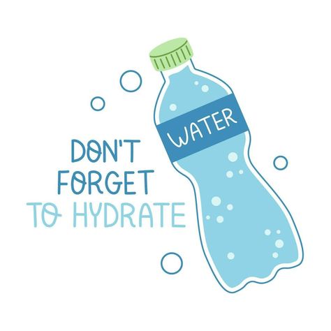 Vector illustration with plastic bottle of water with bubbles. Poster or banner design. Dont forget to hydrate. Plastic Bottle Illustration, Plastic Bottle Design, Bottle Of Water, Dehydration, Cityscape Photos, School Art, Plastic Bottle, Photo Template, Background Banner