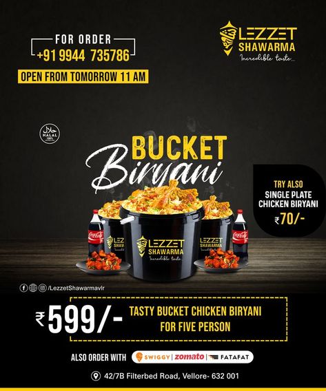 Biryani Bucket Poster Design 2022 Biryani Poster Design, Biryani Poster, Bucket Biryani, Syed Irfan, Chicken Plating, Web Development Agency, Business Poster, Food Menu Design, Adobe Lightroom Cc