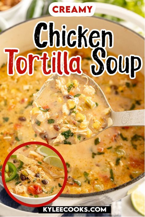 Creamy Tortilla Soup Recipe, Cheesy Chicken Tortilla Soup, Easy Tortilla Soup Recipe, Recipes Using Cream Cheese, Tortilla Soup Easy, African Peanut Soup, Creamy Chicken Tortilla Soup, Chicken Tortilla Soup Easy, Tortilla Strips