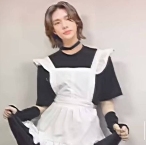 Hyunjin Maid Outfit, Hyunjin And Ferret, Skz Maid Outfit, Hyunjin Ferret, Hot White Dresses, Kpop Cosplay, Strawberry Outfit, Stay Kpop, Cute Ferrets