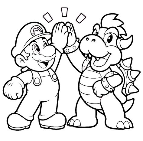 Mario And Bowser, Friendly Rivalry, King Koopa, Mushroom Kingdom, Unlikely Friends, Cartoon Coloring, Boy Drawing, Printable Pictures, Cartoon Coloring Pages