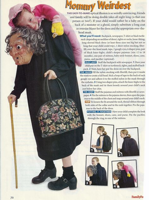 old lady and baby Halloween costume from Family Fun October 1999 Old Lady Hairstyles Costume, Granny Costume, Diy Baby Costumes, Handmade Halloween Costumes, Diy Halloween Costumes For Women, Baby Kostüm, Clever Halloween Costumes, Unique Halloween Costumes, Holloween Costume