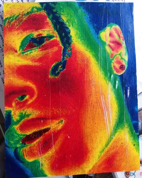 Oil Pastel Pop Art, Oil Spill Drawing, Portraiture Art Gcse Title Page, Trippy Oil Pastel Art, Thermal Portrait, Maximalism Accessories, Cool Artists, Thermal Drawing, Thermal Art Aesthetic