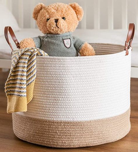 Rope Storage Basket, Cotton Basket, Cotton Rope Basket, Beige Baby, Rope Storage, Basket Laundry, Rope Projects, Baby Laundry, Blanket Basket