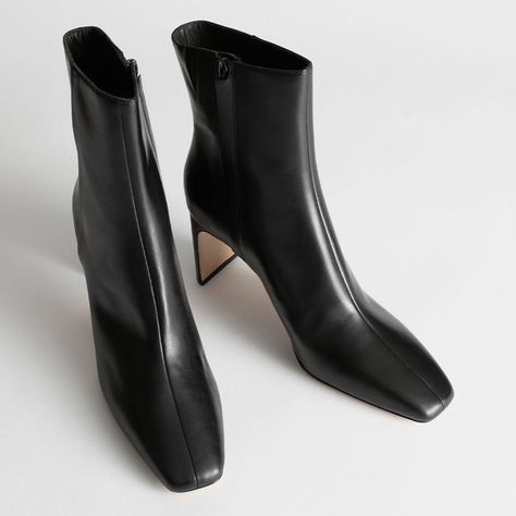 & Other Stories Square Toe Leather Ankle Boots Cheap Ankle Boots, Square Toe Boots, Mini Hoop Earrings, Black Square, Casual Denim, Boots Outfit, Fall Wardrobe, Black Ankle Boots, Leather Ankle Boots