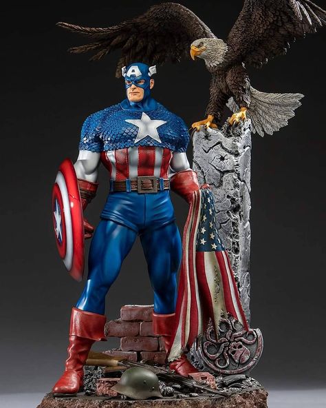 Nerd Reverse on Instagram: “Captain America 1/4 by Graven Labs Sculpted by @luciano_berutti (Photos: Matts Models customs) _ 👈 swipe for more _ #NerdReverse…” Captain America Statue, Captain America 1, Model Display, Character Statue, Star Wars Figures, Custom Action Figures, Sideshow Collectibles, Dc Heroes, Disney Marvel